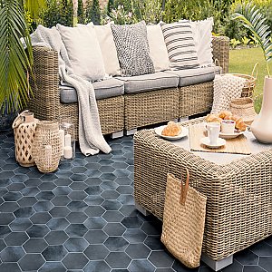 Industrial Hex Blue 8-1/2" x 9-7/8" Porcelain Floor & Wall Tile - 9 Tiles Per Case - 4.05 Sq. Ft.