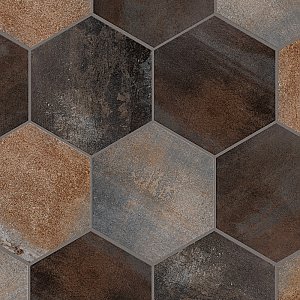 Industrial Hex Multi Mix 8-1/2" x 9-7/8" Porcelain Floor & Wall Tile - 9 Tiles Per Case - 4.05 Sq. Ft.