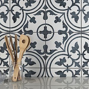 Cassis Arte Black 9-3/4" x 9-3/4" Porcelain Tile - Per Case of 16 Tile - 10.88 Sq. Ft. Per Case