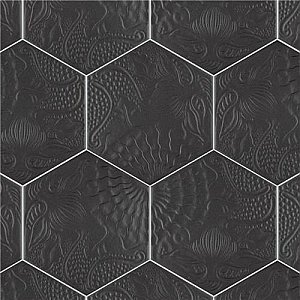 Gaudi Black Hex Ducados 8-5/8" x 9-7/8" Porcelain Tile - Per Case of 25 Tile - 11.41 Sq. Ft. Per Case