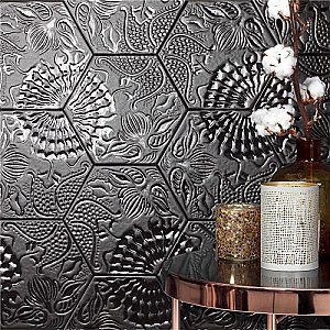 Gaudi Lux Black Hex Ducados 8-5/8" x 9-7/8" Porcelain Tile - Per Case of 25 Tile - 11.41 Sq. Ft. Per Case