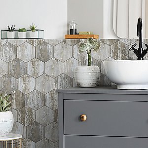 Suomi Hex Grey 8-5/8" x 9-7/8" Porcelain Floor & Wall Tile -25 Tiles Per Case - 11.5 Sq. Ft.