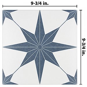Stella Azul Blue and White 9-3/4" x 9-3/4" Ceramic Tile - Sold Per Case of 16 - 11.11 Square Feet Per Case