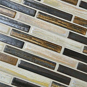 Rustica Brick Highlands 10-3/4" x 12-3/4" Porcelain Mosaic Tile -  Porcelain Mosaic Tile - Brown & Cream- Per Sheet - .95 Square Feet