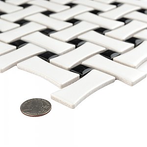 Metro Dog Bone Basket Weave Matte White/Gl Black Dot 10" x 10" Porcelain Mosaic Tile - Sold Per Case of 10 - 7.1 Sq. Ft.