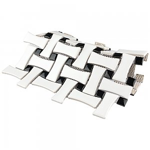 Metro Dog Bone Basket Weave Matte White/Gl Black Dot 10" x 10" Porcelain Mosaic Tile - Sold Per Case of 10 - 7.1 Sq. Ft.