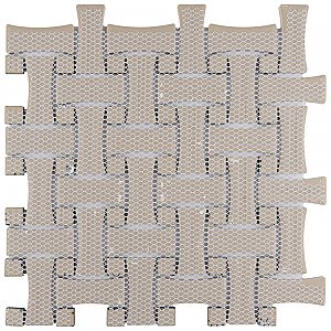 Metro Dog Bone Basket Weave Matte White/Gl Black Dot 10" x 10" Porcelain Mosaic Tile - Sold Per Case of 10 - 7.1 Sq. Ft.