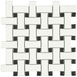 Metro Dog Bone Basket Weave Matte White/Gl Black Dot 10" x 10" Porcelain Mosaic Tile - Sold Per Case of 10 - 7.1 Sq. Ft.