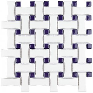 Metro Dog Bone Basket Weave White/Cobalt 10" x 10" Porcelain Mosaic Tile - Sold Per Case of 10 - 7.1 Sq. Ft.
