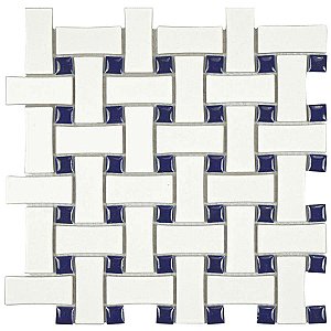 Metro Dog Bone Basket Weave White/Cobalt 10" x 10" Porcelain Mosaic Tile - Sold Per Case of 10 - 7.1 Sq. Ft.