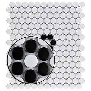 Metro Penny Matte 11-1/2" x 9-3/4" White with Black Flower Porcelain Mosaic Tile - Sold Per Case of 10 - 7.97 Square Feet