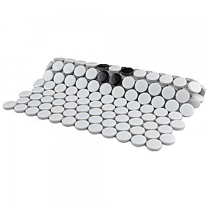 Metro Penny Matte 11-1/2" x 9-3/4" White with Black Flower Porcelain Mosaic Tile - Sold Per Case of 10 - 7.97 Square Feet