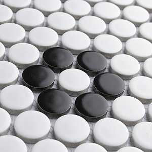 Metro Penny Matte 11-1/2" x 9-3/4" White with Black Flower Porcelain Mosaic Tile - Sold Per Case of 10 - 7.97 Square Feet