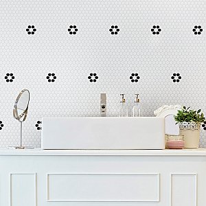 Metro Penny Matte 11-1/2" x 9-3/4" White with Black Flower Porcelain Mosaic Tile - Sold Per Case of 10 - 7.97 Square Feet