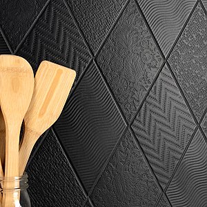 Rhombus Black 5-1/2" x 9-1/2" Porcelain Floor & Wall Tile - 60 Tiles Per Case - 11.4 Sq. Ft.