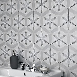 HexaTile -  Nature Matte Black & White 7" x 8" Porcelain Floor & Wall Tile - 35 Tiles Per Case - 10.5 Sq. Ft.
