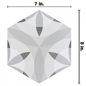HexaTile -  Nature Matte Black & White 7" x 8" Porcelain Floor & Wall Tile - 35 Tiles Per Case - 10.5 Sq. Ft.
