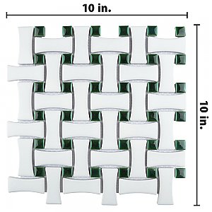 Metro Ion Dog Bone Basket Weave Emerald Dot with Matte White 10" x 10" Mosaic Floor & Wall Tile - 10 Tiles Per Case - 7.1 Sq. Ft.