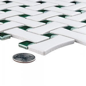 Metro Ion Dog Bone Basket Weave Emerald Dot with Matte White 10" x 10" Mosaic Floor & Wall Tile - 10 Tiles Per Case - 7.1 Sq. Ft.