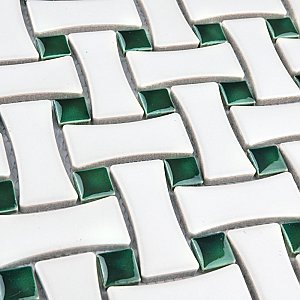 Metro Ion Dog Bone Basket Weave Emerald Dot with Matte White 10" x 10" Mosaic Floor & Wall Tile - 10 Tiles Per Case - 7.1 Sq. Ft.