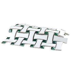 Metro Ion Dog Bone Basket Weave Emerald Dot with Matte White 10" x 10" Mosaic Floor & Wall Tile - 10 Tiles Per Case - 7.1 Sq. Ft.
