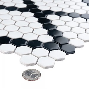 Metro 1" Hex M White w/M Black Diamond 10-1/4" x 11-7/8" Porcelain Mosaic Tile - Sold Per Case of 10 - 8.6 Sq. Ft.