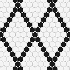 Metro 1" Hex M White w/M Black Diamond 10-1/4" x 11-7/8" Porcelain Mosaic Tile - Sold Per Case of 10 - 8.6 Sq. Ft.