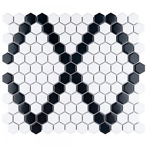Metro 1" Hex M White w/M Black Diamond 10-1/4" x 11-7/8" Porcelain Mosaic Tile - Sold Per Case of 10 - 8.6 Sq. Ft.