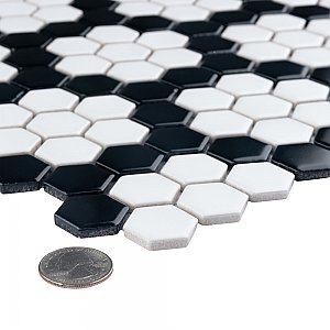Metro 1" Hex M White w/M Bk Honeycomb 10-1/4" x 11-7/8" Porcelain Mosaic Tile - Sold Per Case of 10 - 8.6 Sq. Ft.
