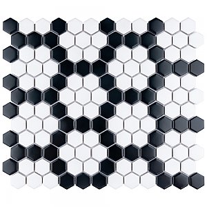 Metro 1" Hex M White w/M Bk Honeycomb 10-1/4" x 11-7/8" Porcelain Mosaic Tile - Sold Per Case of 10 - 8.6 Sq. Ft.