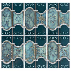 Montego Emerald 12" x 12-1/2" Porcelain Mosaic Tile -10 Tiles Per Case -10.6 Sq. Ft.