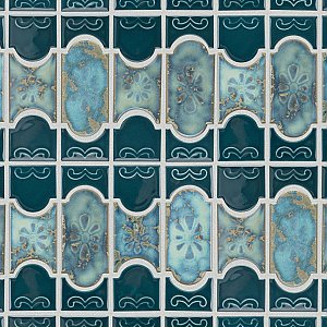 Montego Emerald 12" x 12-1/2" Porcelain Mosaic Tile -10 Tiles Per Case -10.6 Sq. Ft.
