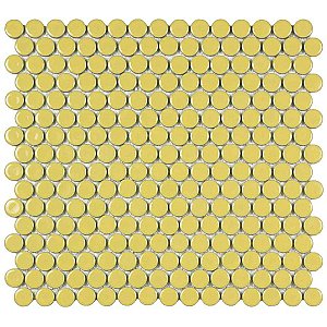 Hudson Penny Round Vintage Yellow 11-7/8" x 12-5/8" Porcelain Mosaic Tile -10 Sheets Per Case -10.5 Sq. Ft.