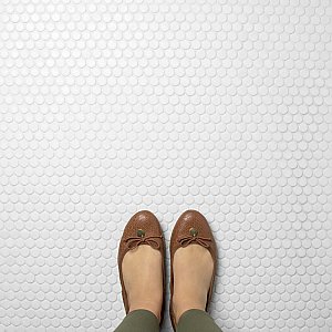 Hudson Penny Round Matte White 11-7/8" x 12-5/8" Porcelain Mosaic Tile -10 Sheets Per Case -10.5 Sq. Ft.