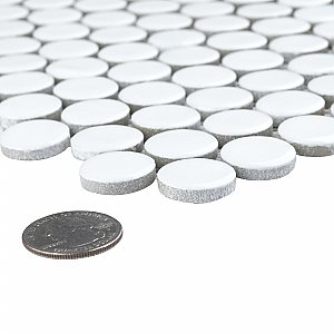 Hudson Penny Round Glossy White 11-7/8" x 12-5/8" Porcelain Mosaic Tile -10 Sheets Per Case -10.5 Sq. Ft.