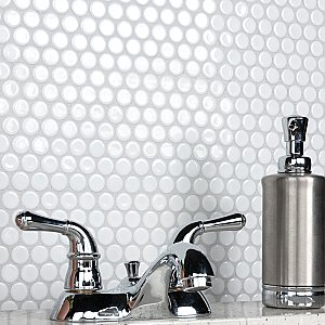 Hudson Penny Round Glossy White 11-7/8" x 12-5/8" Porcelain Mosaic Tile -10 Sheets Per Case -10.5 Sq. Ft.