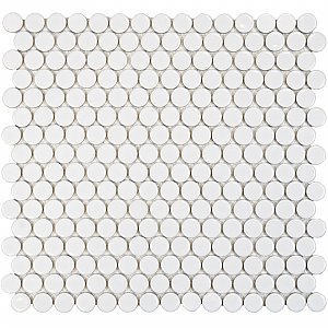 Hudson Penny Round Glossy White 11-7/8" x 12-5/8" Porcelain Mosaic Tile -10 Sheets Per Case -10.5 Sq. Ft.