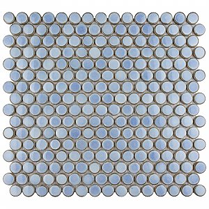 Hudson Penny Round Frost Blue 11-7/8" x 12-5/8" Porcelain Mosaic Tile -10 Sheets Per Case -10.5 Sq. Ft.