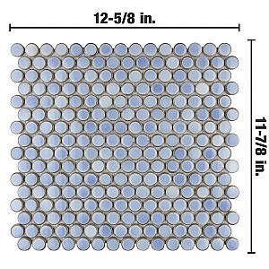 Hudson Penny Round Frost Blue 11-7/8" x 12-5/8" Porcelain Mosaic Tile -10 Sheets Per Case -10.5 Sq. Ft.