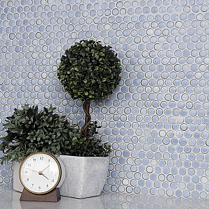 Hudson Penny Round Frost Blue 11-7/8" x 12-5/8" Porcelain Mosaic Tile -10 Sheets Per Case -10.5 Sq. Ft.