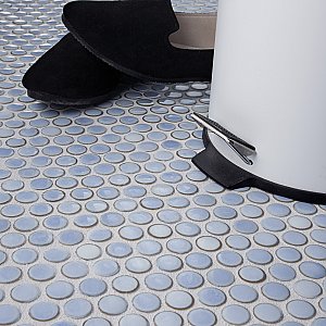 Hudson Penny Round Frost Blue 11-7/8" x 12-5/8" Porcelain Mosaic Tile -10 Sheets Per Case -10.5 Sq. Ft.