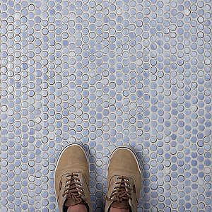 Hudson Penny Round Frost Blue 11-7/8" x 12-5/8" Porcelain Mosaic Tile -10 Sheets Per Case -10.5 Sq. Ft.