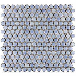 Hudson Penny Round Frost Blue 11-7/8" x 12-5/8" Porcelain Mosaic Tile -10 Sheets Per Case -10.5 Sq. Ft.