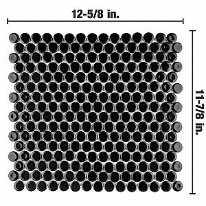 Hudson Penny Round Glossy Black 11-7/8" x 12-5/8" Porcelain Mosaic Tile -10 Sheets Per Case -10.5 Sq. Ft.