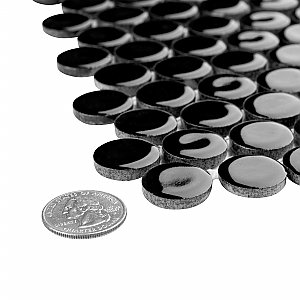 Hudson Penny Round Glossy Black 11-7/8" x 12-5/8" Porcelain Mosaic Tile -10 Sheets Per Case -10.5 Sq. Ft.