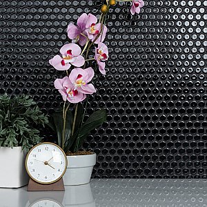 Hudson Penny Round Glossy Black 11-7/8" x 12-5/8" Porcelain Mosaic Tile -10 Sheets Per Case -10.5 Sq. Ft.