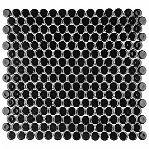 Hudson Penny Round Glossy Black 11-7/8" x 12-5/8" Porcelain Mosaic Tile -10 Sheets Per Case -10.5 Sq. Ft.