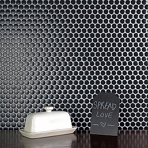 Hudson Penny Round Matte Black 11-7/8" x 12-5/8" Porcelain Mosaic Tile -10 Sheets Per Case -10.5 Sq. Ft.