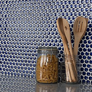Hudson Penny Round Blue Eye 11-7/8" x 12-5/8" Porcelain Mosaic Tile -10 Sheets Per Case -10.5 Sq. Ft.