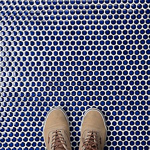 Hudson Penny Round Blue Eye 11-7/8" x 12-5/8" Porcelain Mosaic Tile -10 Sheets Per Case -10.5 Sq. Ft.